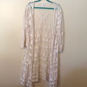 Long Lace Cardigan with Butterfly Detail